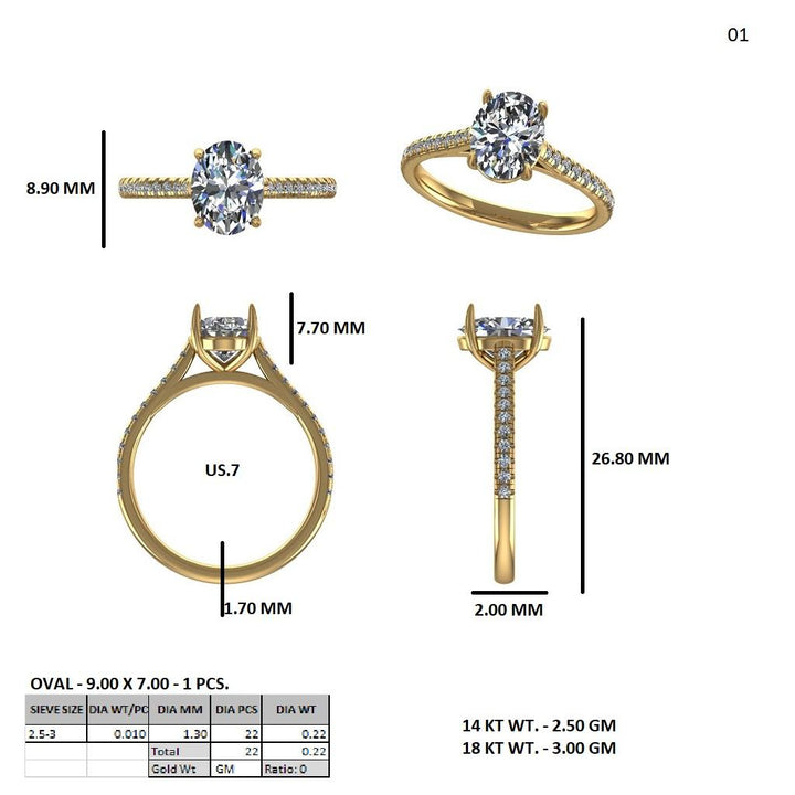 2ct Oval Lab Diamond Engagement Ring with a Pave setting