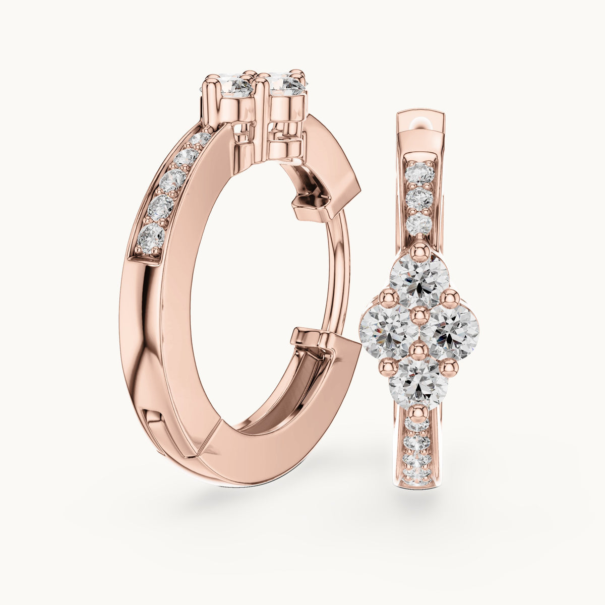 Round lab-grown diamond station cluster hoop earrings in rose gold, 0.39 CT TW, view 1