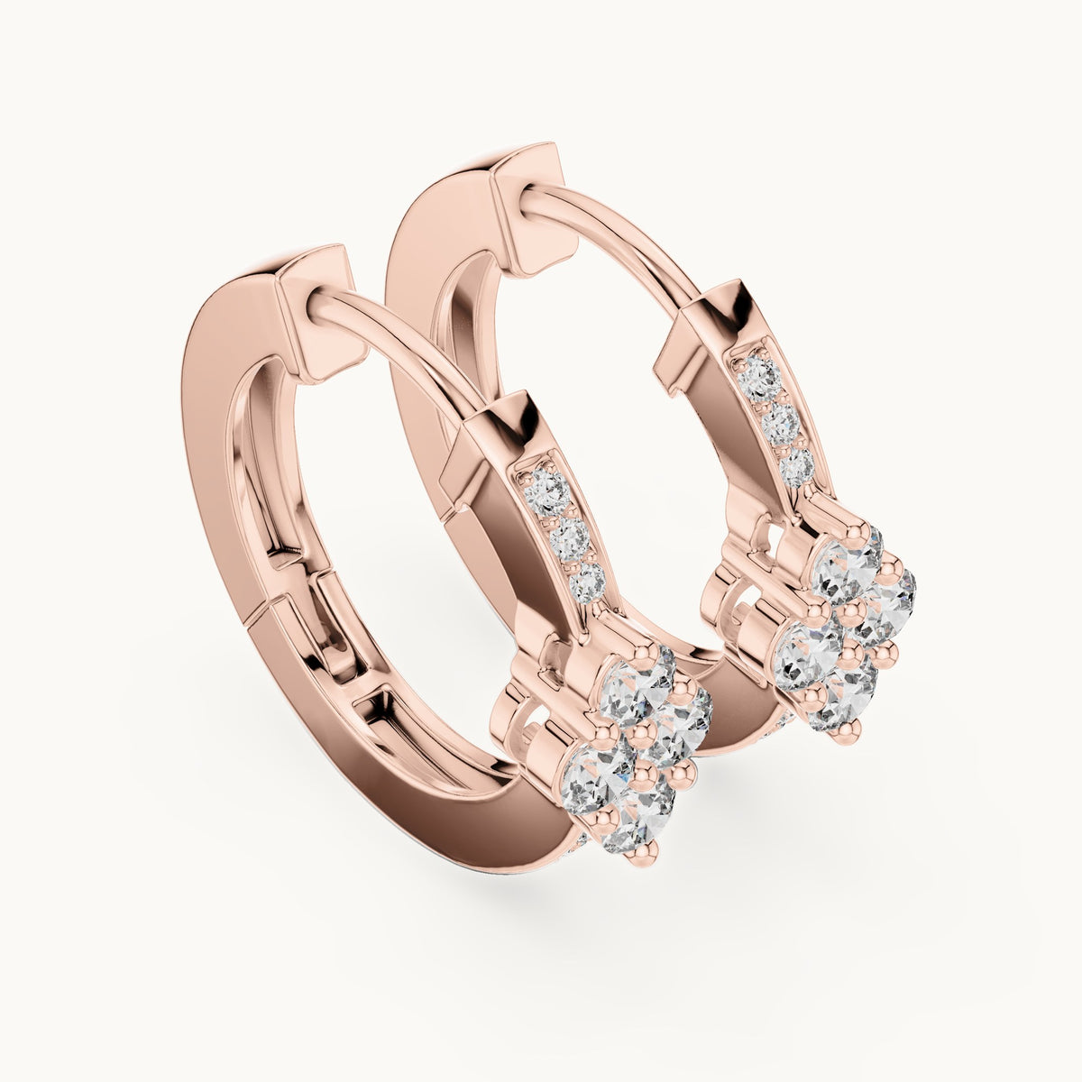 Round lab-grown diamond station cluster hoop earrings in rose gold, 0.39 CT TW, view 2