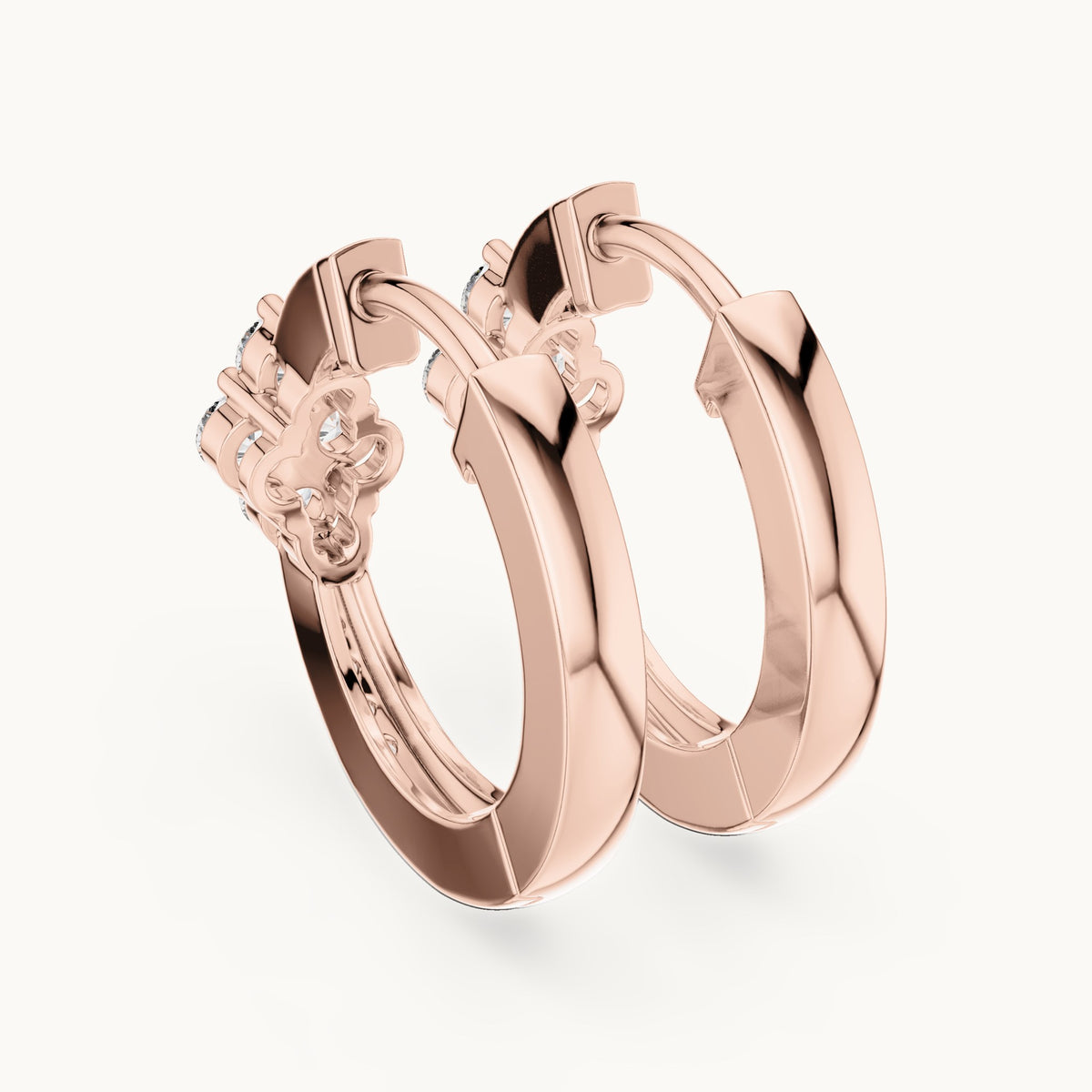 Round lab-grown diamond station cluster hoop earrings in rose gold, 0.39 CT TW, view 3