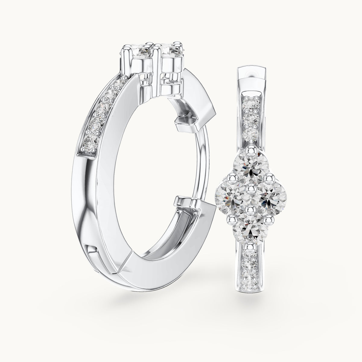 Round lab-grown diamond station cluster hoop earrings in white gold, 0.39 CT TW, view 1
