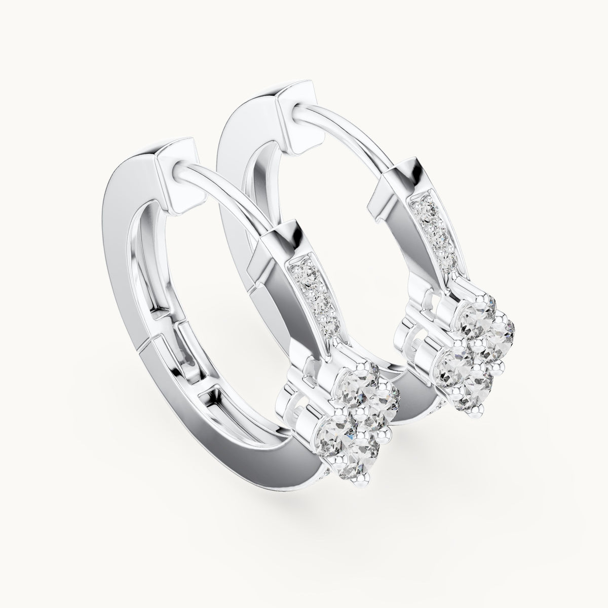 Round lab-grown diamond station cluster hoop earrings in white gold, 0.39 CT TW, view 2