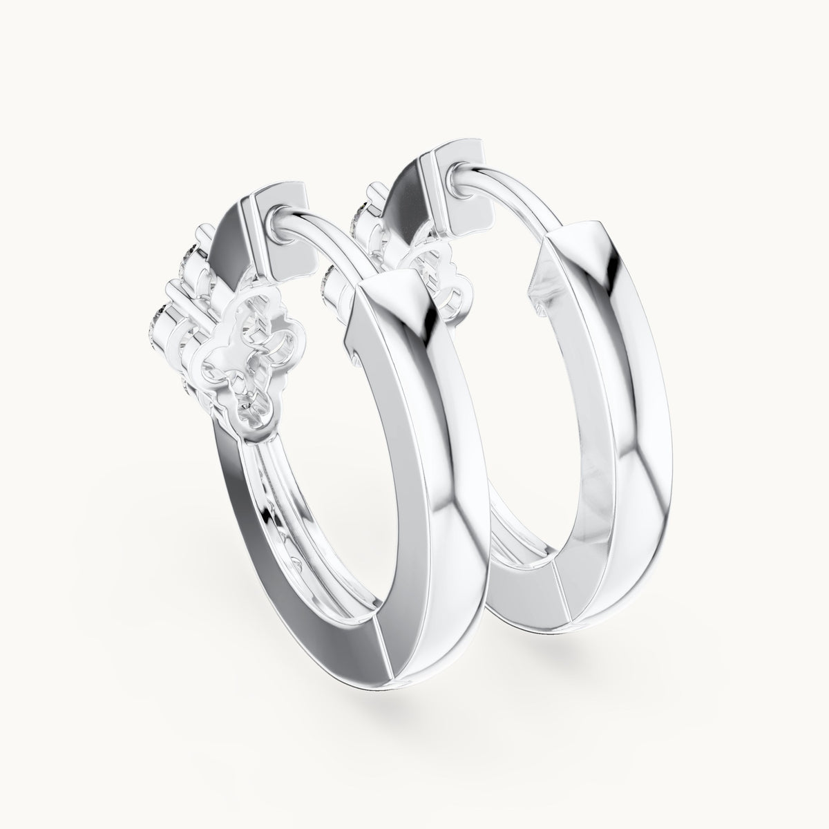 Round lab-grown diamond station cluster hoop earrings in white gold, 0.39 CT TW, view 3