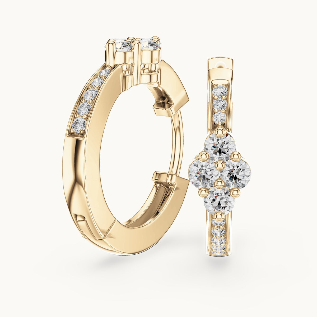 Round lab-grown diamond station cluster hoop earrings in yellow gold, 0.39 CT TW, view 1