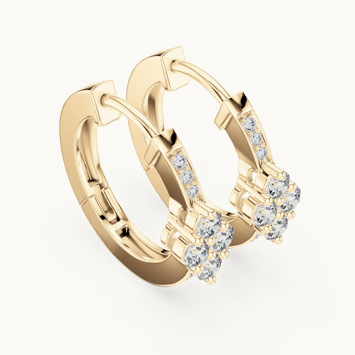 Round lab-grown diamond station cluster hoop earrings in yellow gold, 0.39 CT TW, view 2