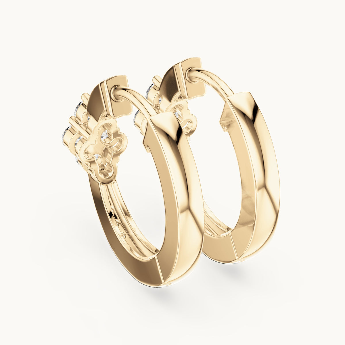 Round lab-grown diamond station cluster hoop earrings in yellow gold, 0.39 CT TW, view 3