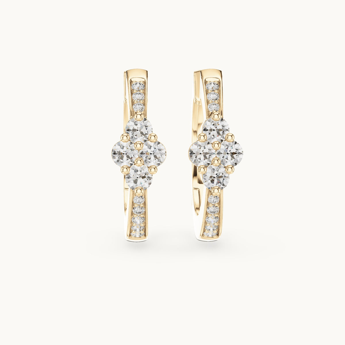 Round lab-grown diamond station cluster hoop earrings in yellow gold, 0.39 CT TW, view 4
