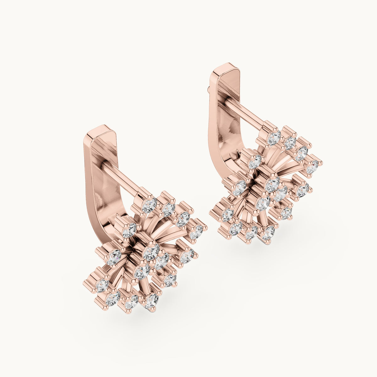 Round lab-grown diamond snowflake burst stud earrings in rose gold, 0.546 CT TW, view 2