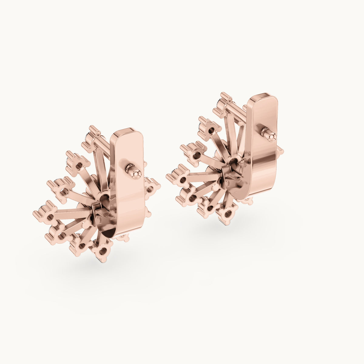 Round lab-grown diamond snowflake burst stud earrings in rose gold, 0.546 CT TW, view 3