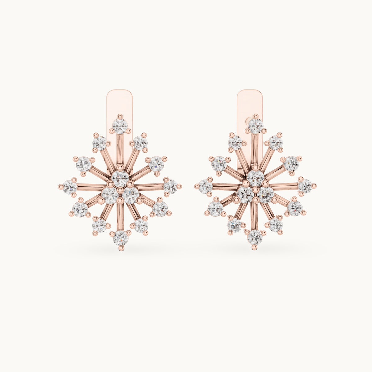 Round lab-grown diamond snowflake burst stud earrings in rose gold, 0.546 CT TW, view 4