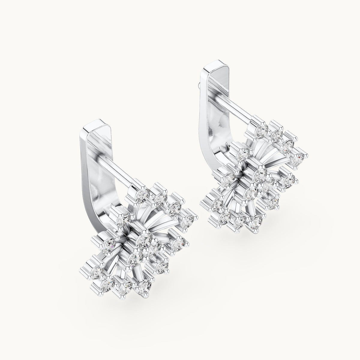 Round lab-grown diamond snowflake burst stud earrings in white gold, 0.546 CT TW, view 2