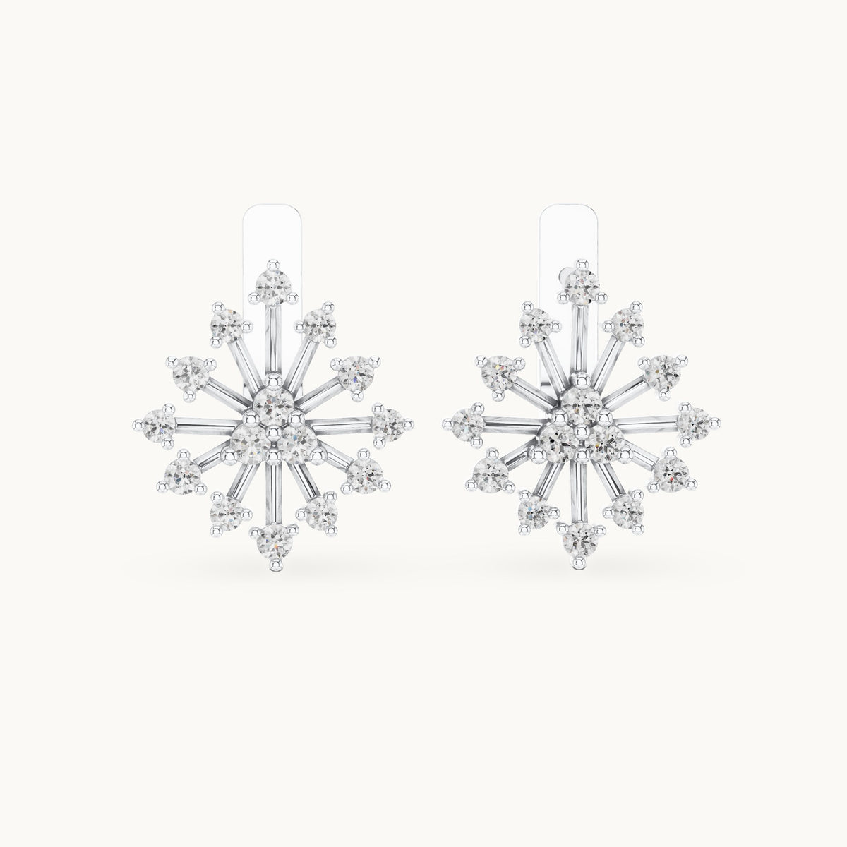 Round lab-grown diamond snowflake burst stud earrings in white gold, 0.546 CT TW, view 4