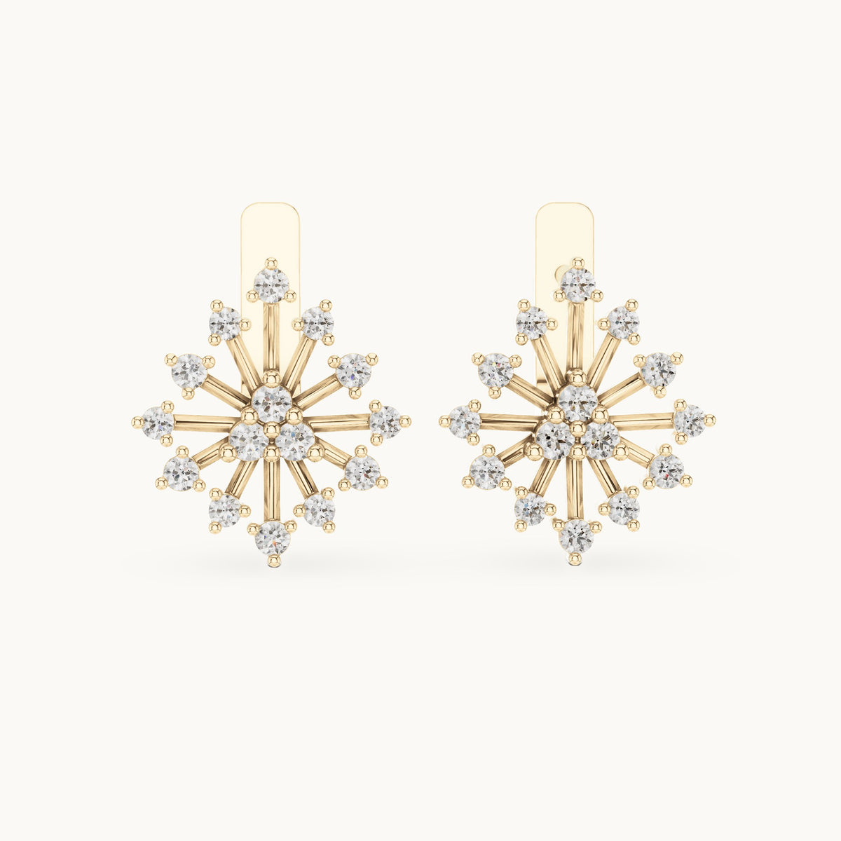 Round lab-grown diamond snowflake burst stud earrings in yellow gold, 0.546 CT TW, view 4
