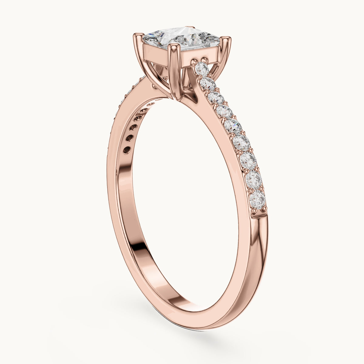 Princess-cut and round lab-grown diamond pavé engagement ring in rose gold, 0.61 CT TW, view 1