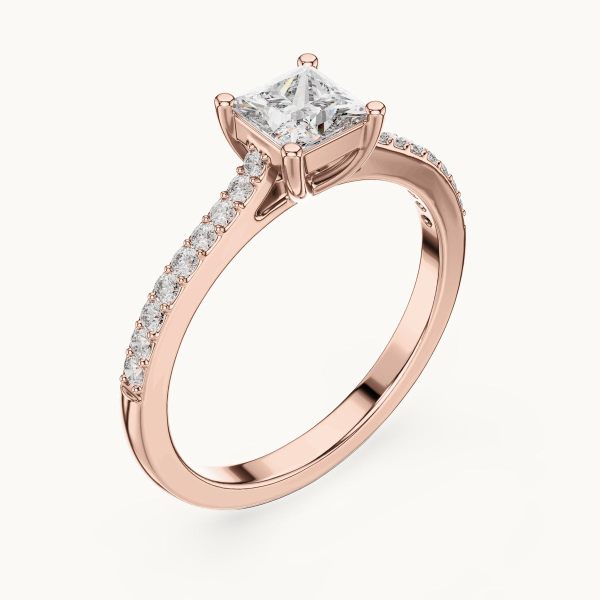 Princess-cut and round lab-grown diamond pavé engagement ring in rose gold, 0.61 CT TW, view 2