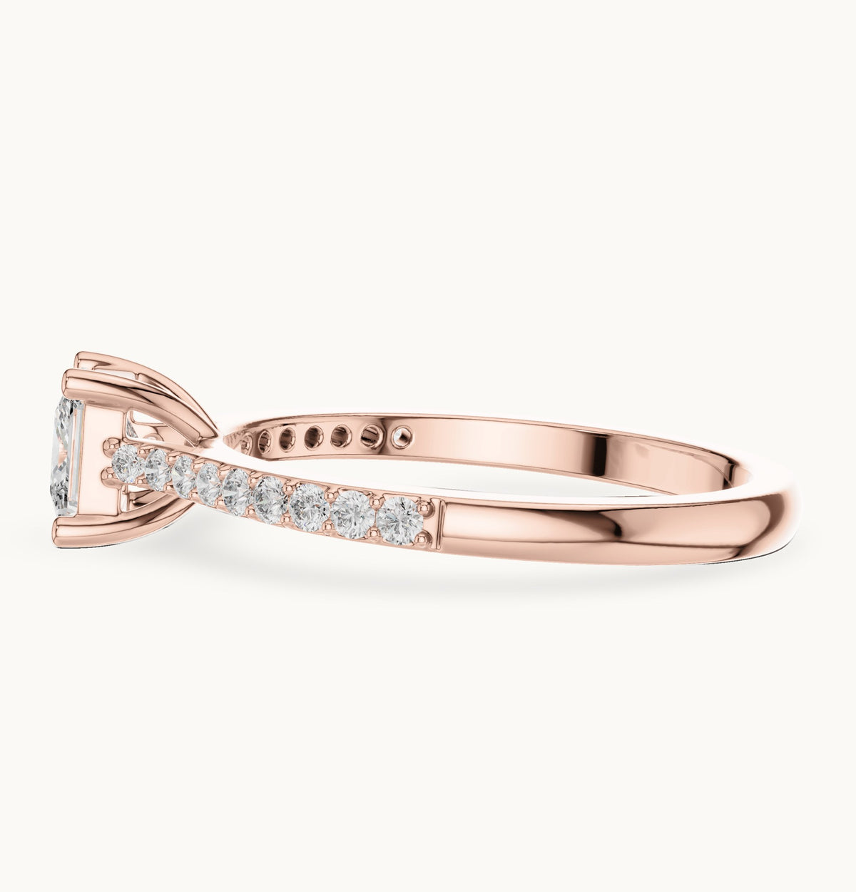 Princess-cut and round lab-grown diamond pavé engagement ring in rose gold, 0.61 CT TW, view 3