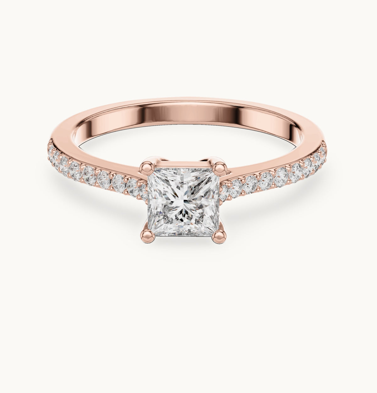 Princess-cut and round lab-grown diamond pavé engagement ring in rose gold, 0.61 CT TW, view 4