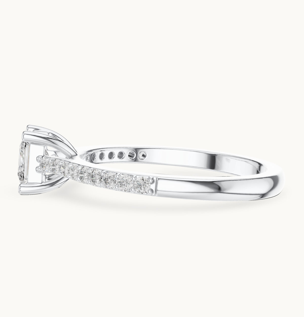 Princess-cut and round lab-grown diamond pavé engagement ring in white gold, 0.61 CT TW, view 3
