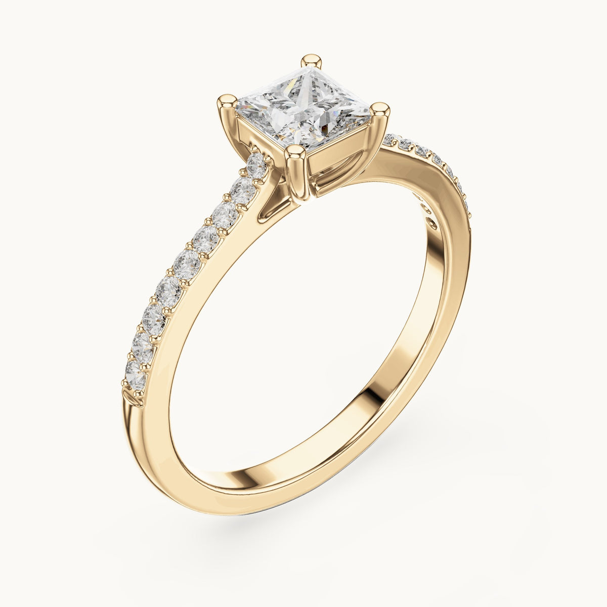 Princess-cut and round lab-grown diamond pavé engagement ring in yellow gold, 0.61 CT TW, view 2