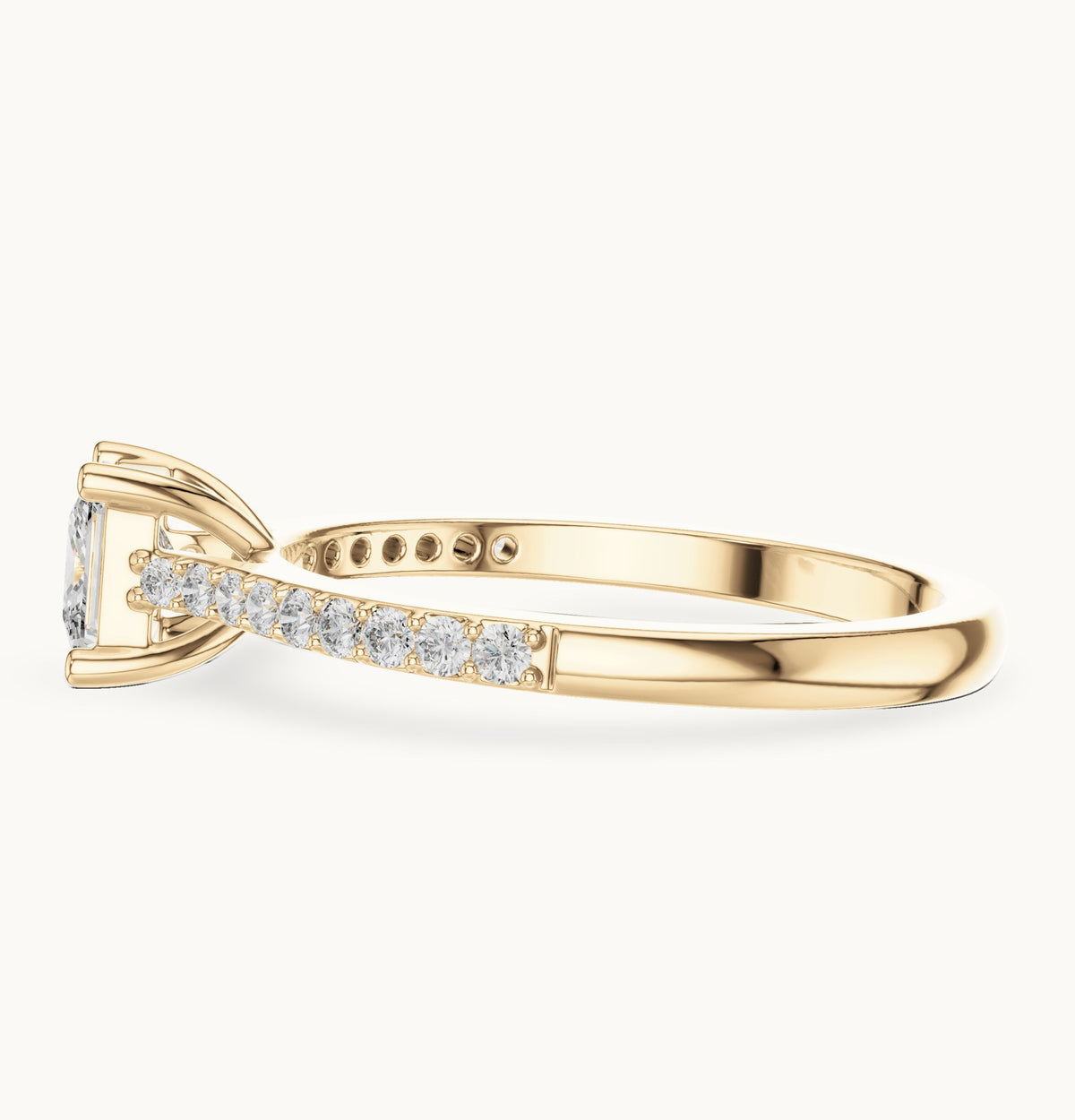 Princess-cut and round lab-grown diamond pavé engagement ring in yellow gold, 0.61 CT TW, view 3