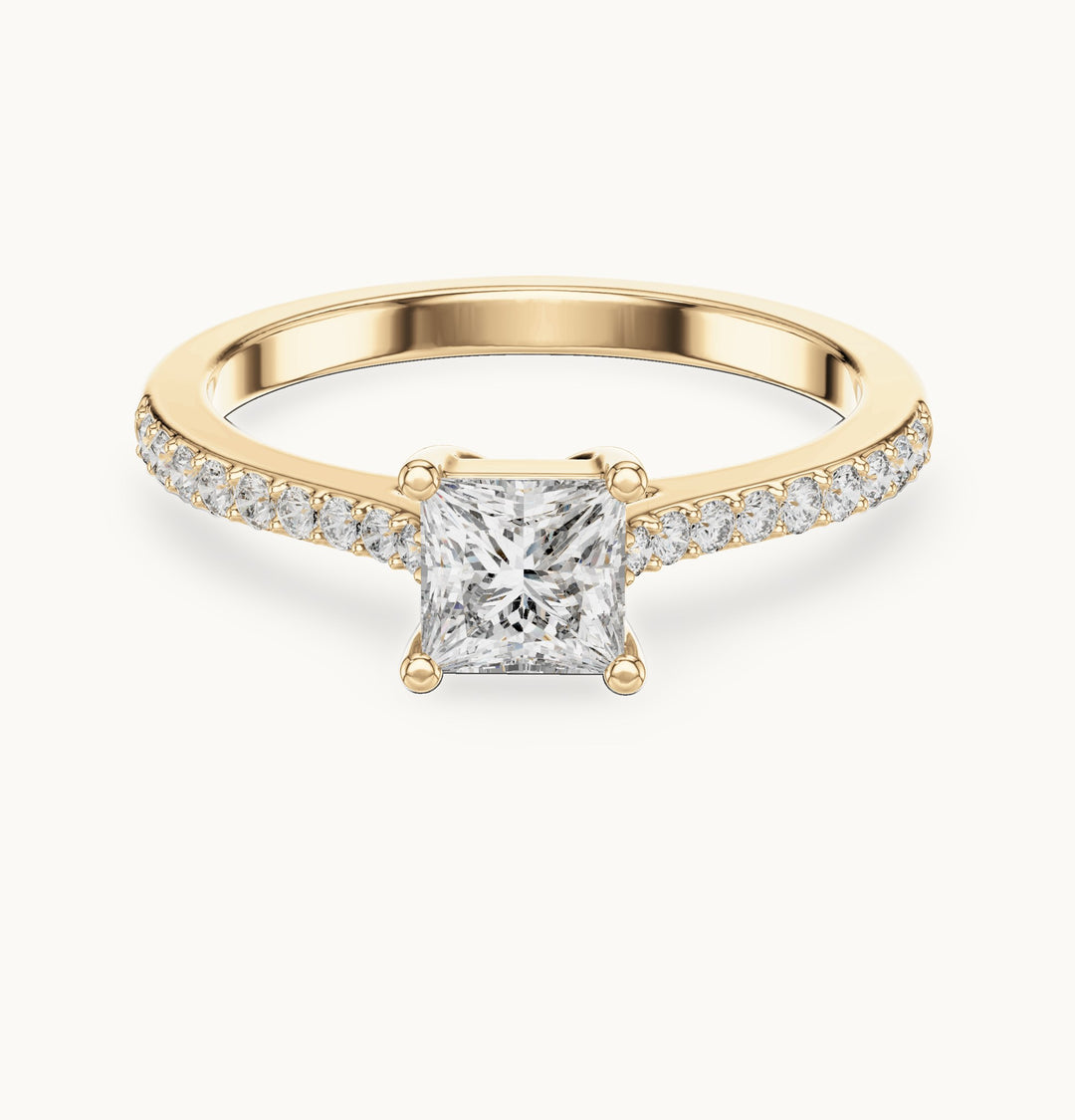 Princess-cut and round lab-grown diamond pavé engagement ring in yellow gold, 0.61 CT TW, view 4