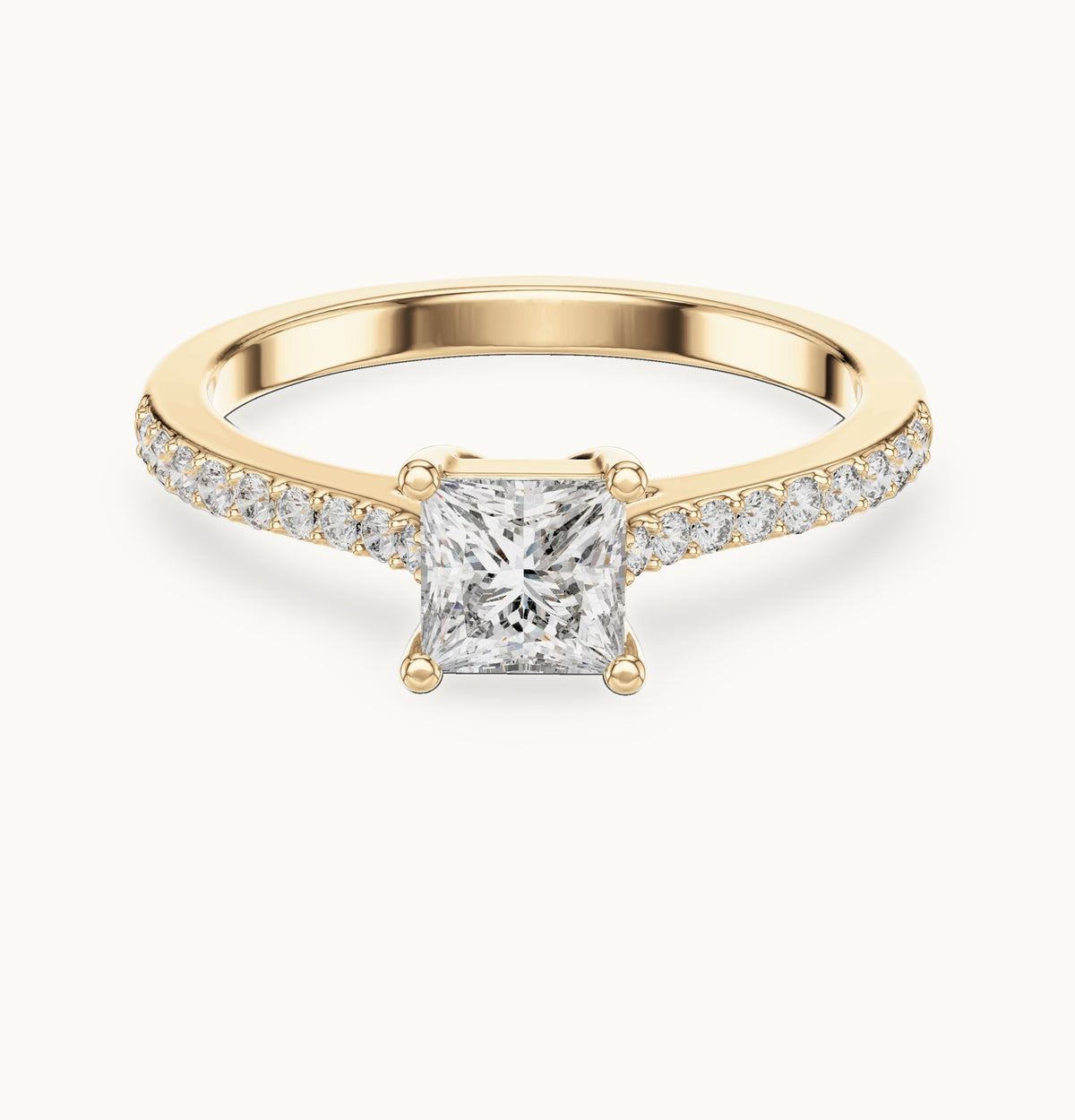 Princess-cut and round lab-grown diamond pavé engagement ring in yellow gold, 0.61 CT TW, view 4