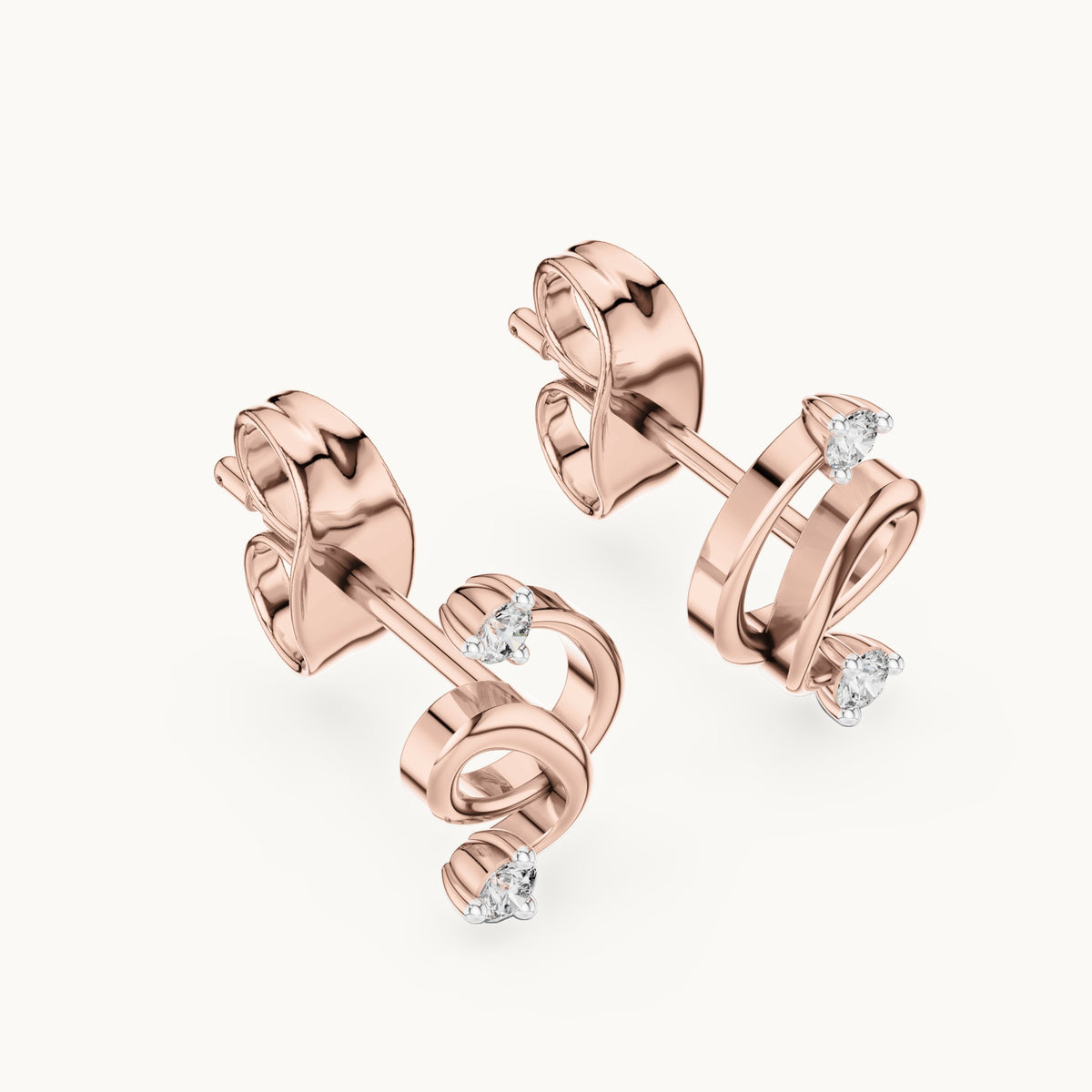 Round lab-grown diamond open swirl stud earrings in rose gold, 0.072 CT TW, view 2