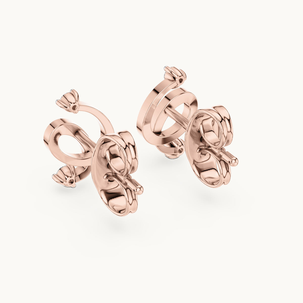 Round lab-grown diamond open swirl stud earrings in rose gold, 0.072 CT TW, view 3