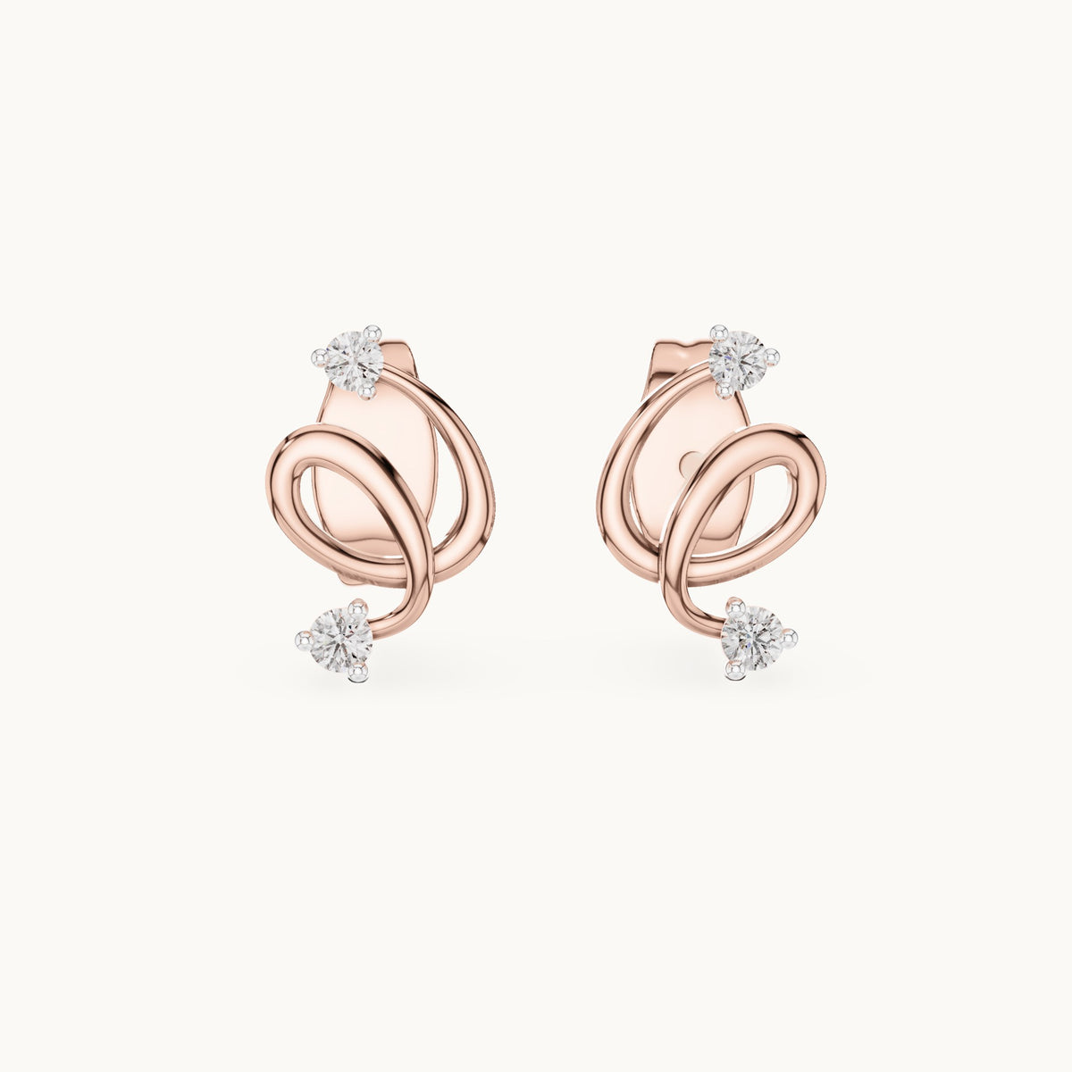 Round lab-grown diamond open swirl stud earrings in rose gold, 0.072 CT TW, view 4
