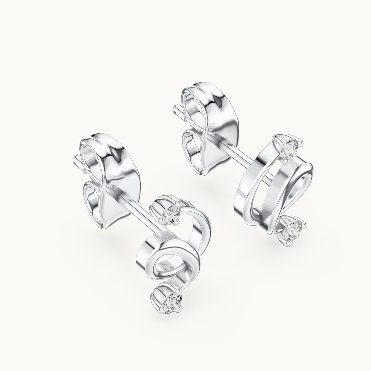 Round lab-grown diamond open swirl stud earrings in white gold, 0.072 CT TW, view 2