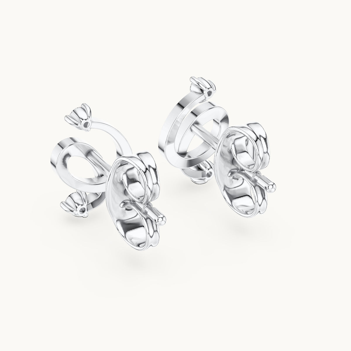Round lab-grown diamond open swirl stud earrings in white gold, 0.072 CT TW, view 3