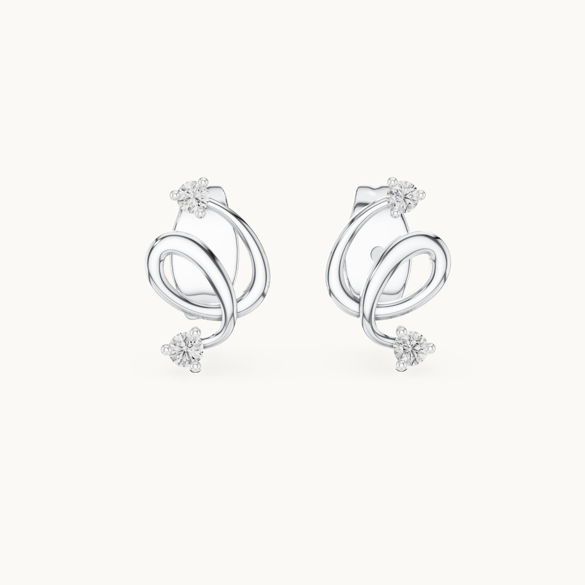 Round lab-grown diamond open swirl stud earrings in white gold, 0.072 CT TW, view 4