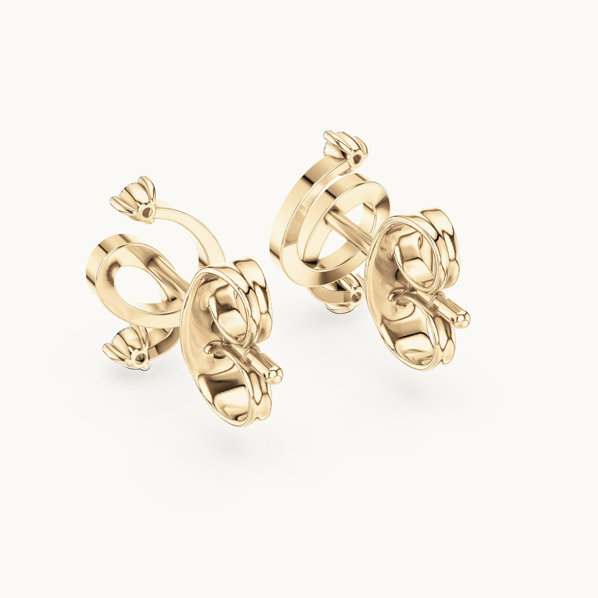 Round lab-grown diamond open swirl stud earrings in yellow gold, 0.072 CT TW, view 3