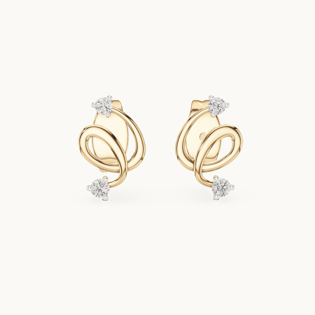 Round lab-grown diamond open swirl stud earrings in yellow gold, 0.072 CT TW, view 4