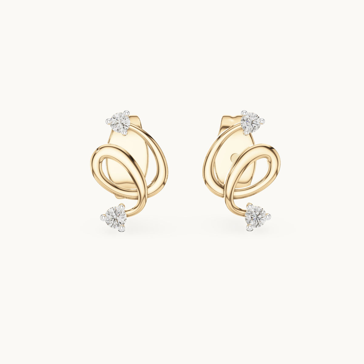 Round lab-grown diamond open swirl stud earrings in yellow gold, 0.072 CT TW, view 4