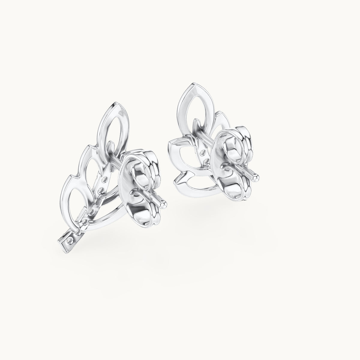 Round lab-grown diamond open leaf stud earrings in white gold, 0.070 CT TW, view 3