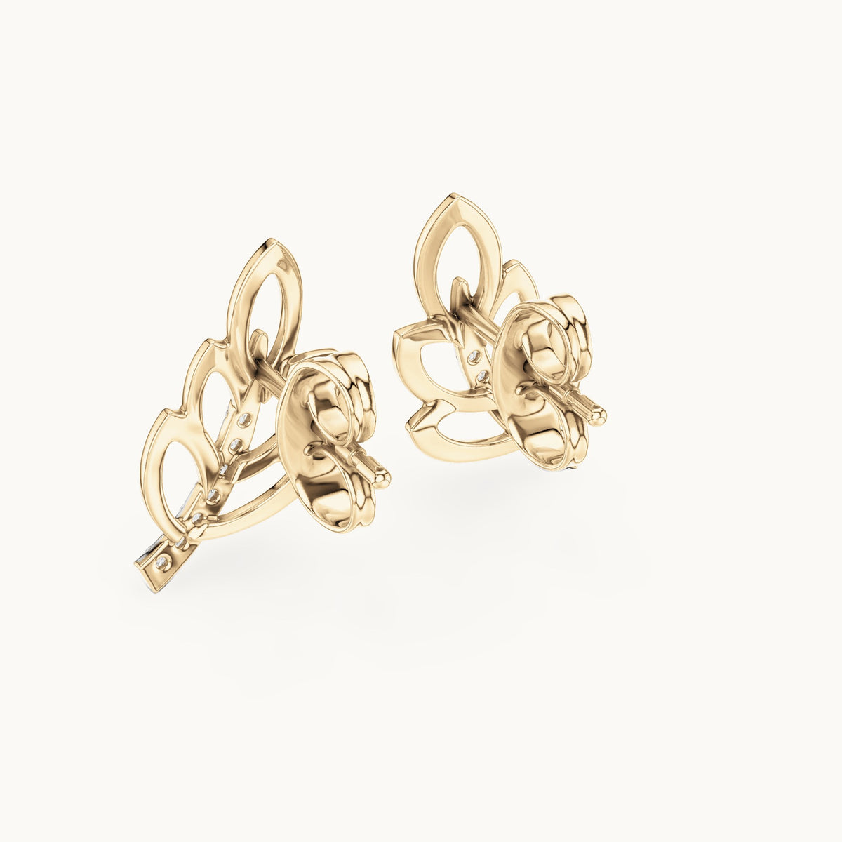 Round lab-grown diamond open leaf stud earrings in yellow gold, 0.070 CT TW, view 3