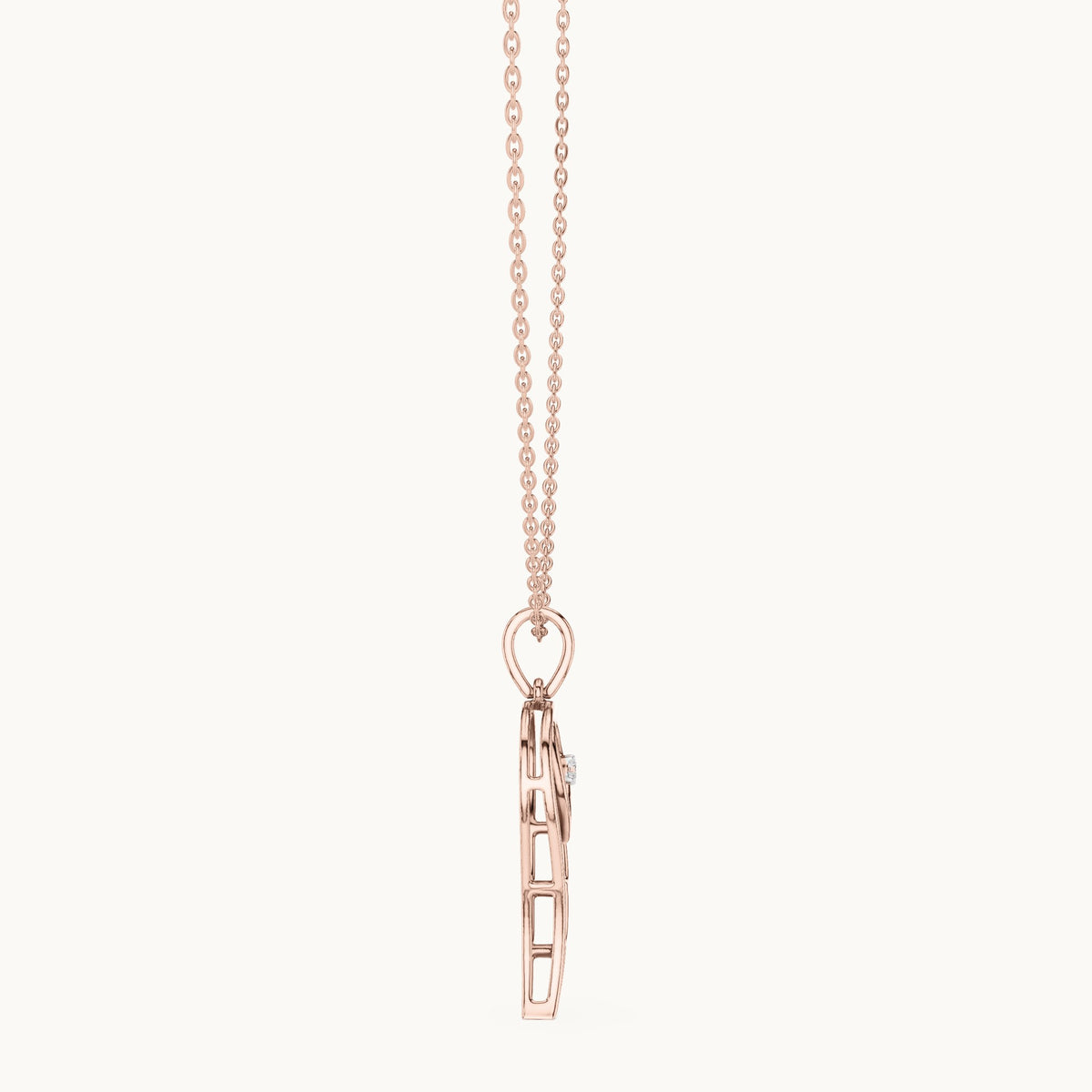 Round lab-grown diamond angel wing heart pendant in rose gold, 0.045 CT TW, view 3