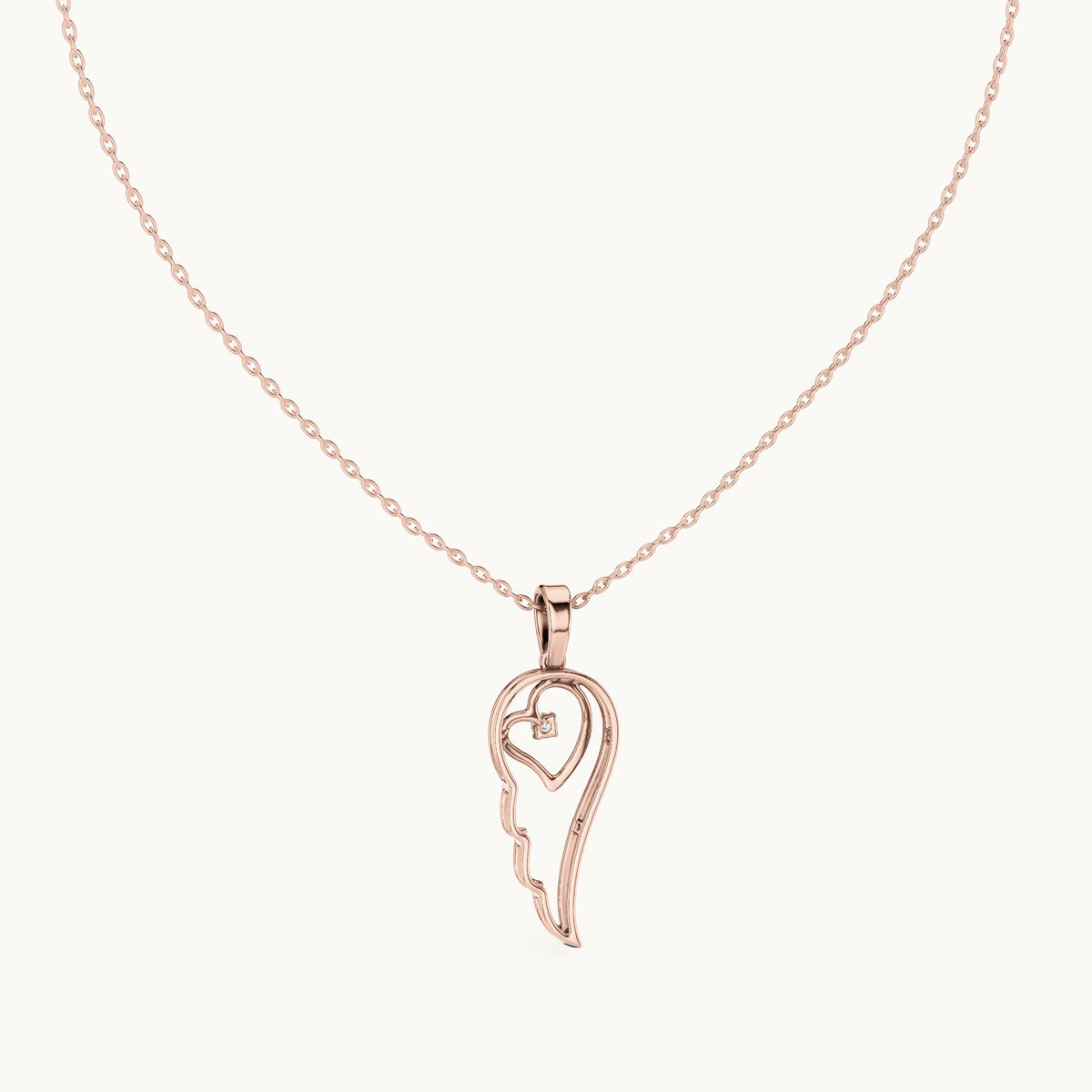 Round lab-grown diamond angel wing heart pendant in rose gold, 0.045 CT TW, view 4