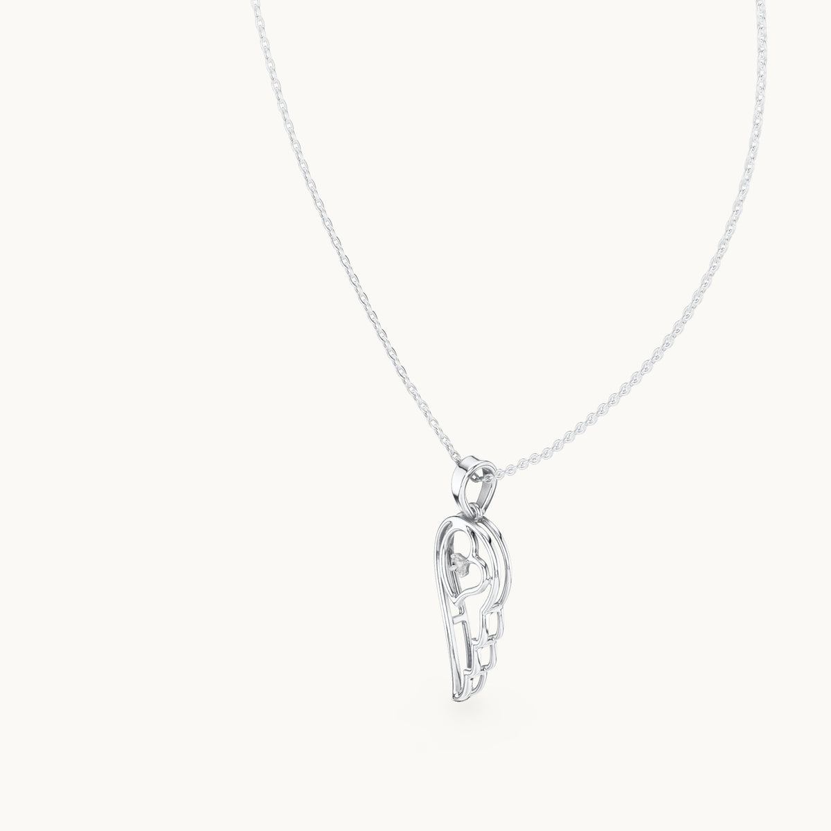 Round lab-grown diamond angel wing heart pendant in white gold, 0.045 CT TW, view 2