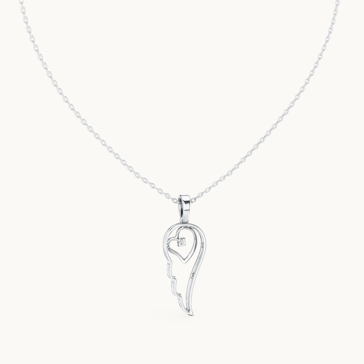Round lab-grown diamond angel wing heart pendant in white gold, 0.045 CT TW, view 4