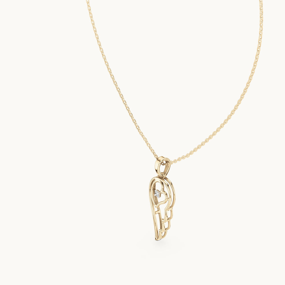Round lab-grown diamond angel wing heart pendant in yellow gold, 0.045 CT TW, view 2