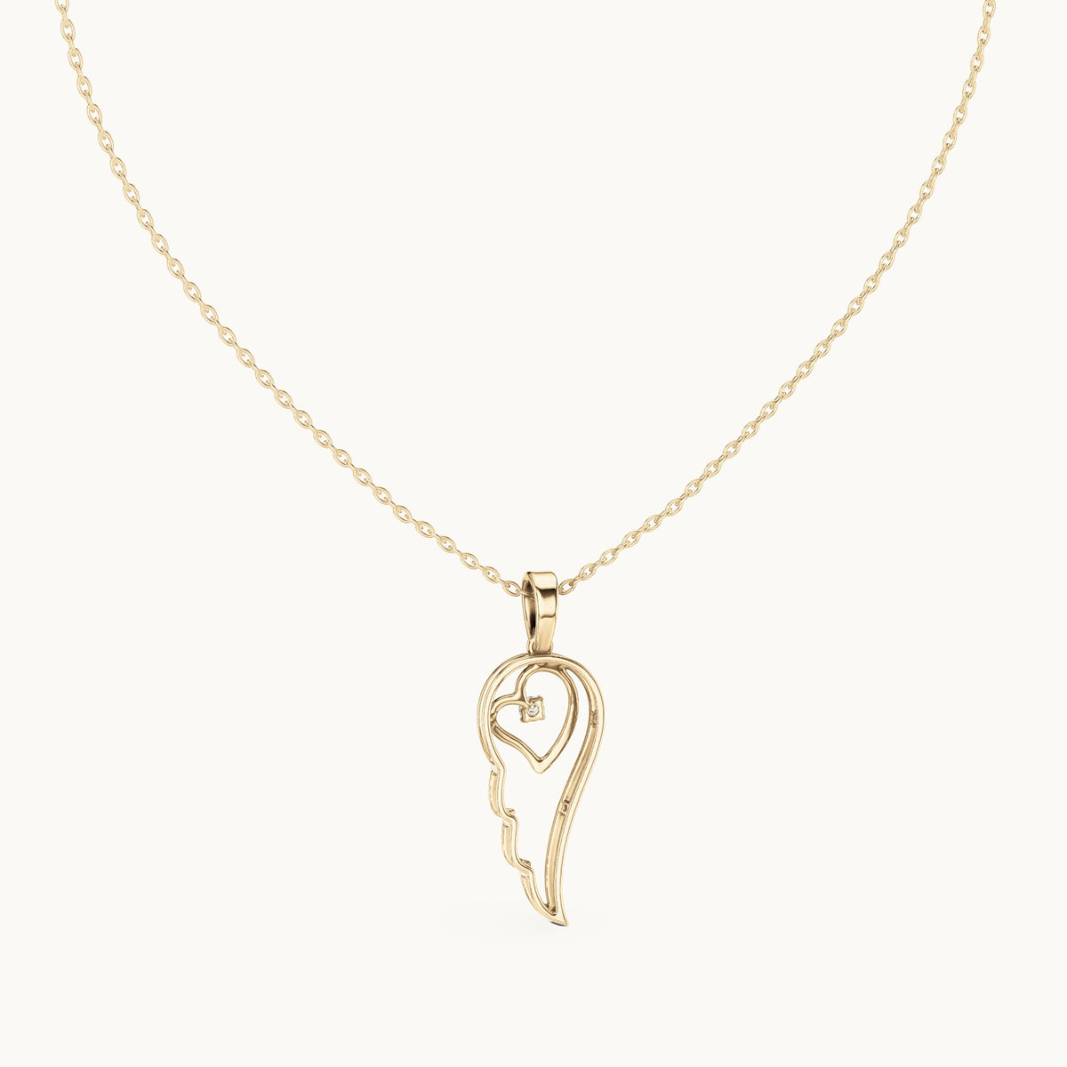 Round lab-grown diamond angel wing heart pendant in yellow gold, 0.045 CT TW, view 4