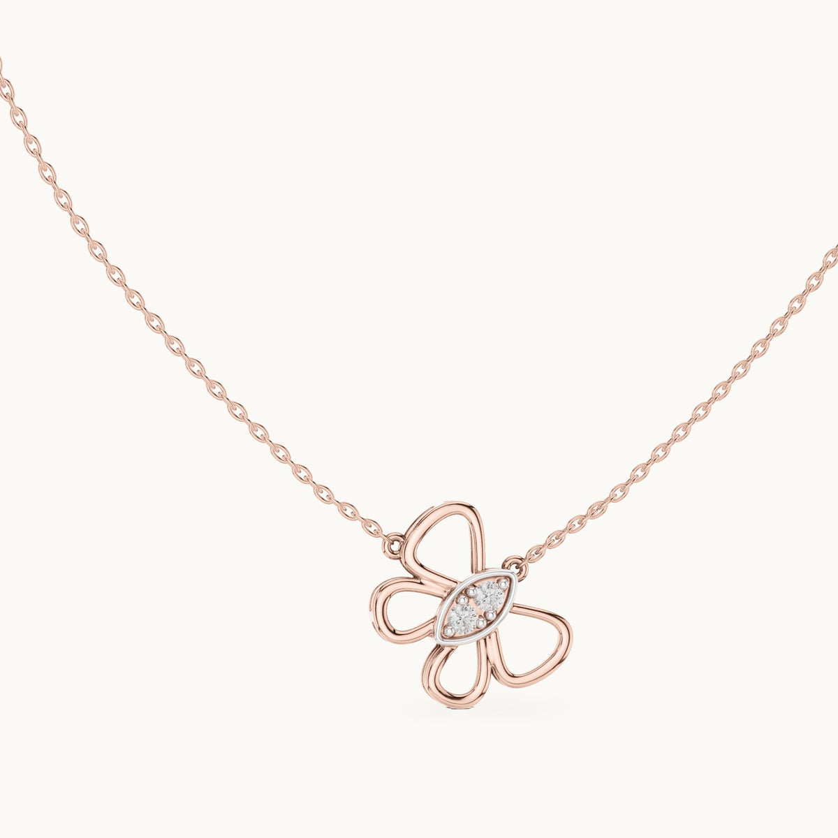 Round lab-grown diamond open flower pendant in rose gold, 0.16 CT TW, view 1