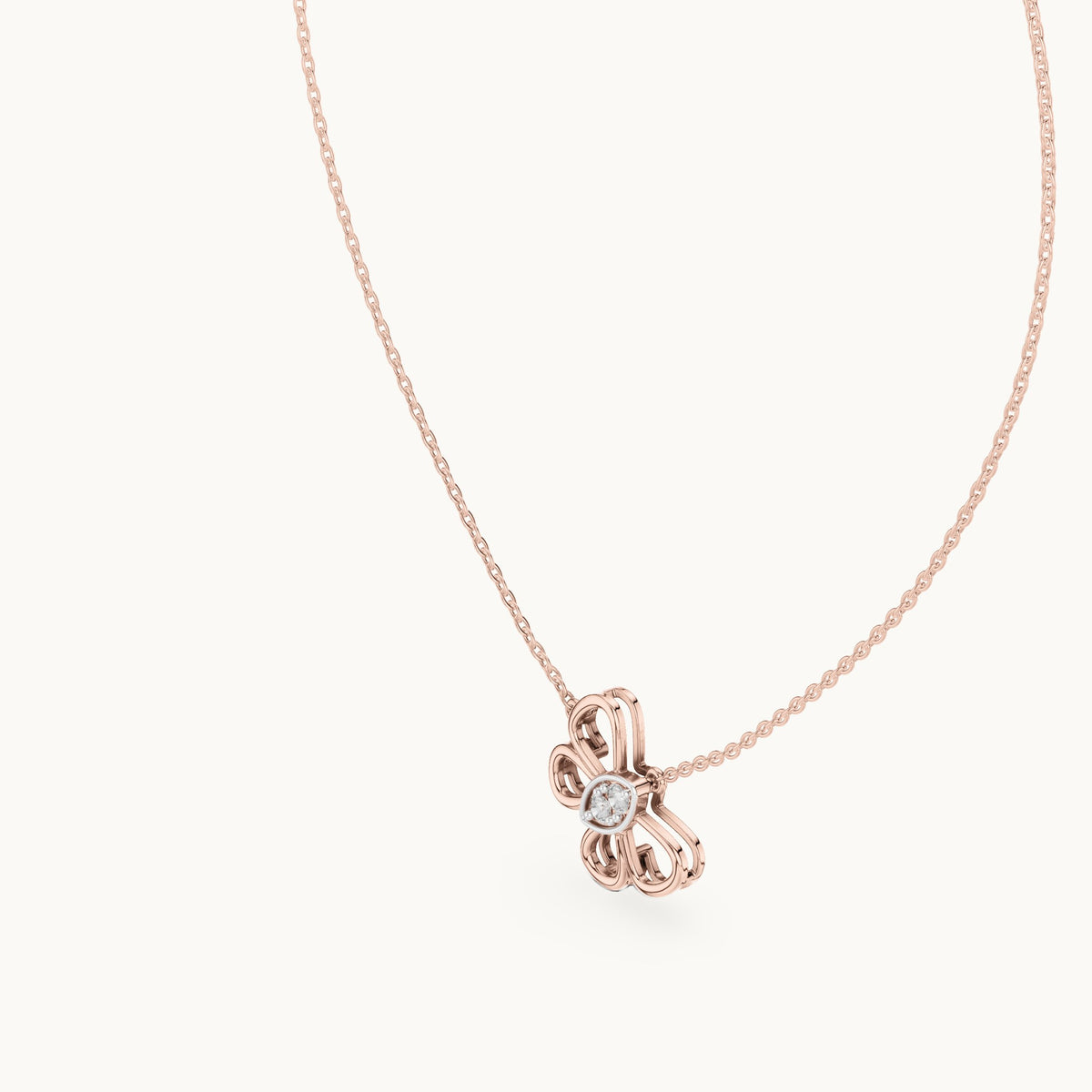 Round lab-grown diamond open flower pendant in rose gold, 0.16 CT TW, view 2