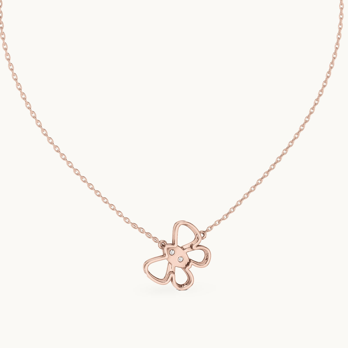 Round lab-grown diamond open flower pendant in rose gold, 0.16 CT TW, view 4