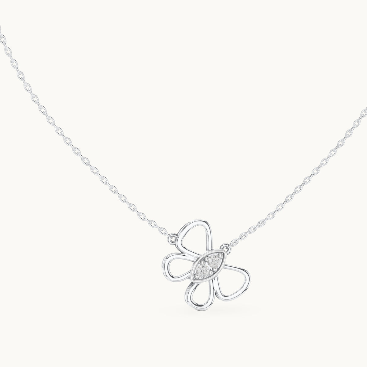 Round lab-grown diamond open flower pendant in white gold, 0.16 CT TW, view 1
