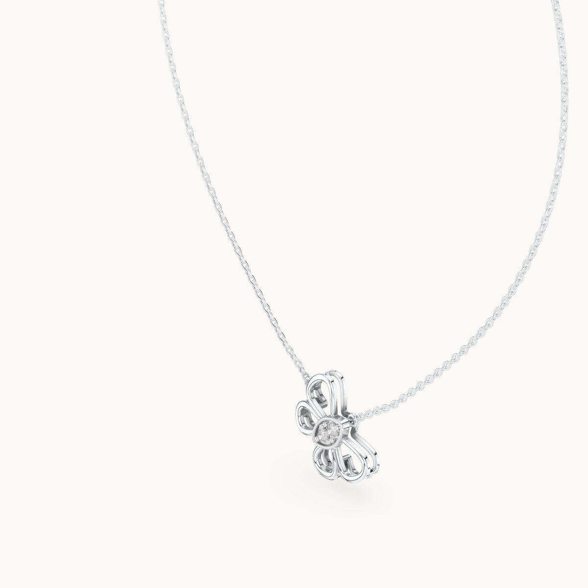 Round lab-grown diamond open flower pendant in white gold, 0.16 CT TW, view 2