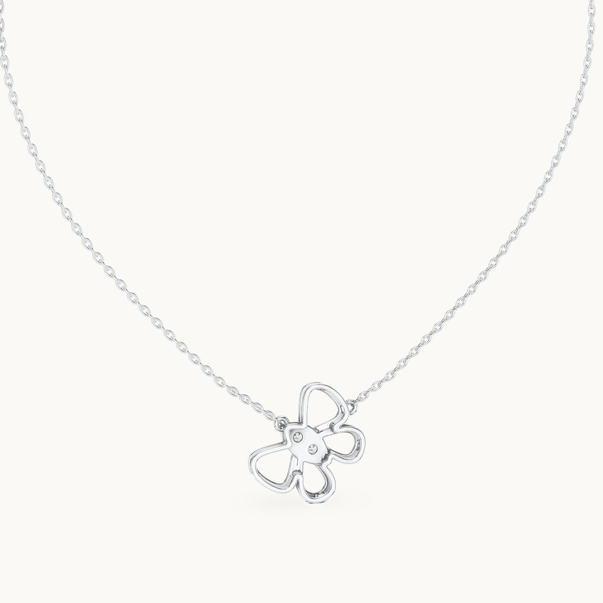 Round lab-grown diamond open flower pendant in white gold, 0.16 CT TW, view 4