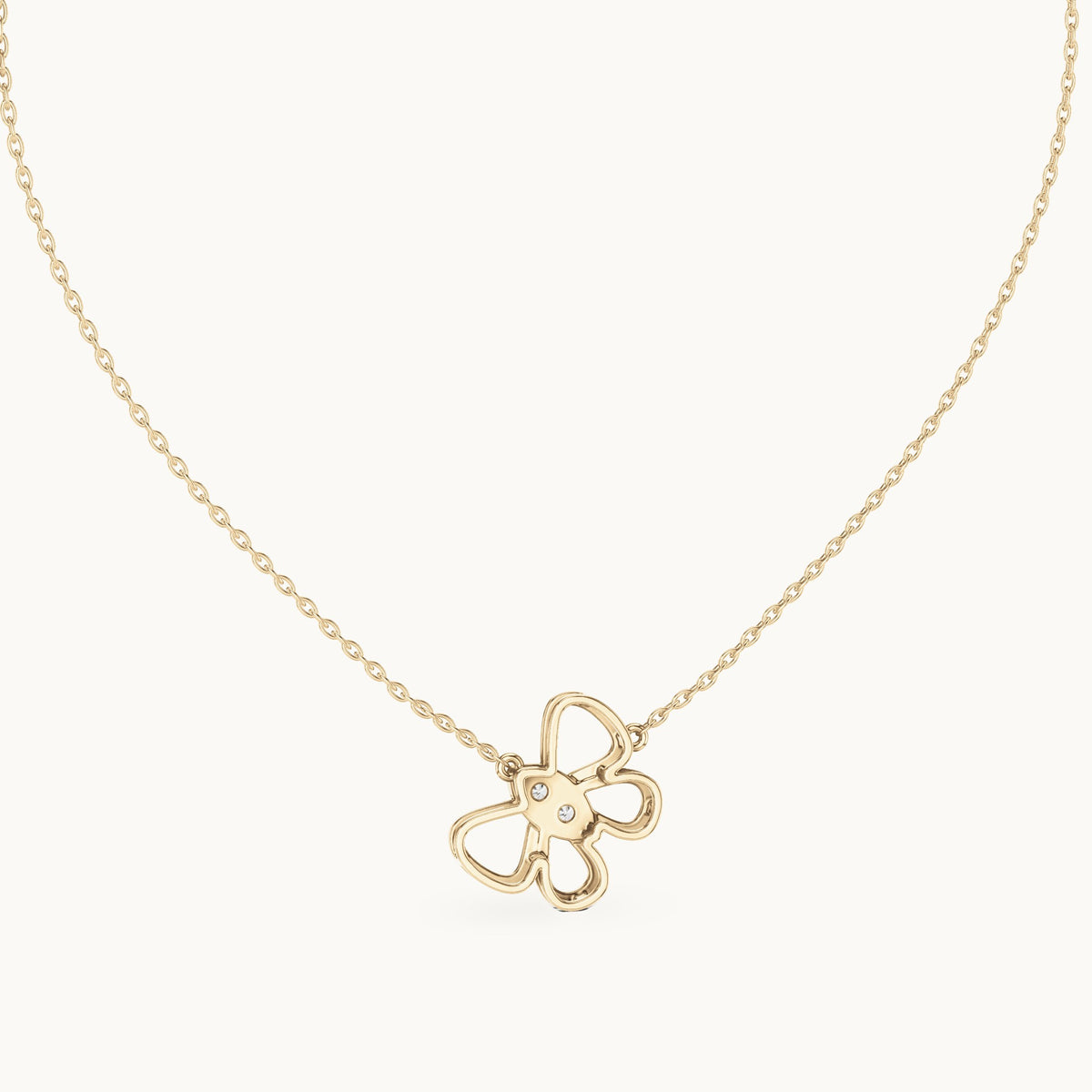 Round lab-grown diamond open flower pendant in yellow gold, 0.16 CT TW, view 4